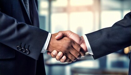 Business people shaking hands with a blurry background