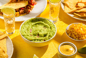 Nachos with guacamole, traditional Mexican snack