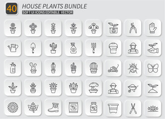 Versatile house plants icon collection, featuring diverse gardening elements