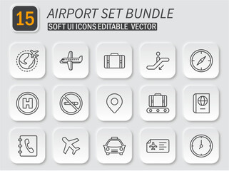 Fototapeta premium Comprehensive airport icon set bundle featuring soft user interface elements