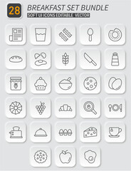 Breakfast Icon Set Bundle: Editable Soft UI Vector Graphics for Culinary Themes