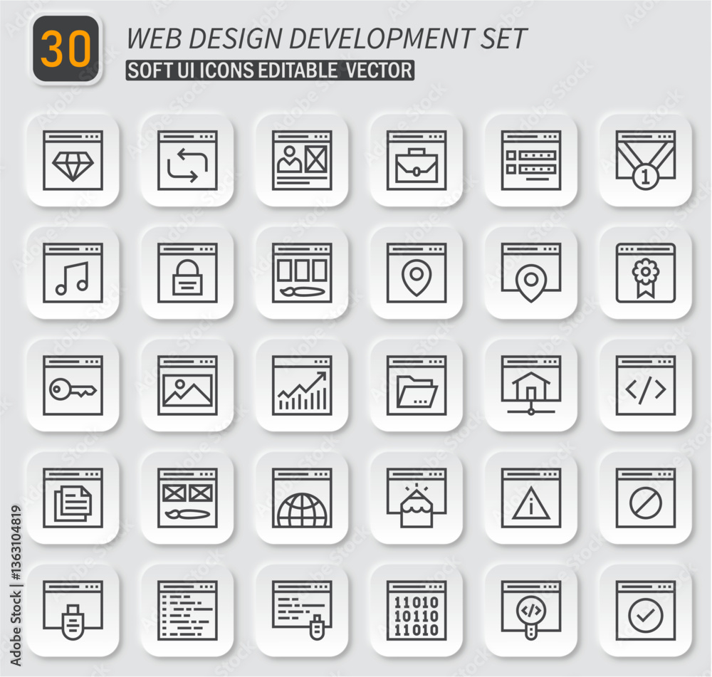 Poster web design and development ui icon set with editable vectors for modern interface