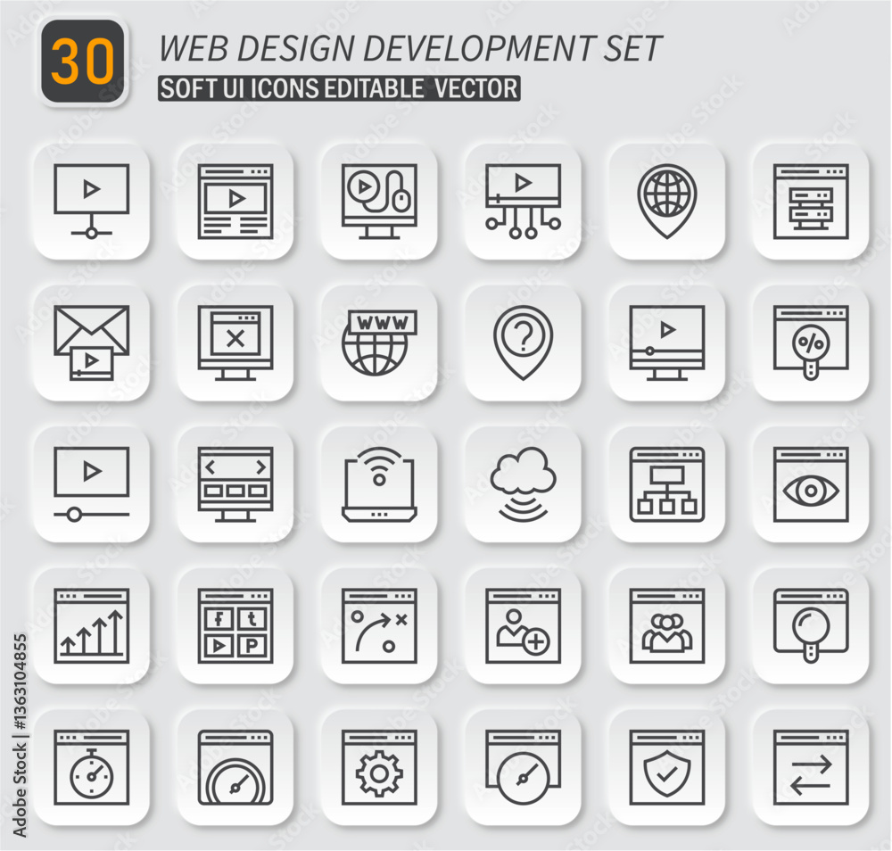 Aufkleber sophisticated web design and development ui icon set for modern interface projects