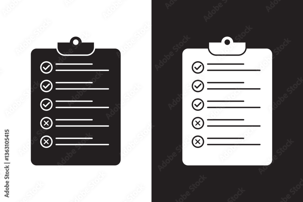 Poster checklist icon set. containing clipboard with checkmark, document, checkbox on paper icon vector ill