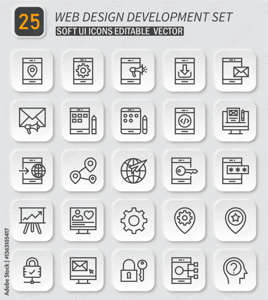 Poster web design and development ui icon set for mobile applications and websites