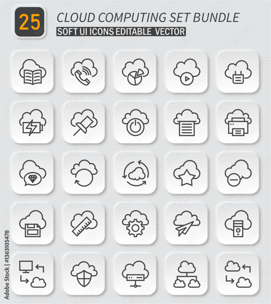 Poster comprehensive collection of cloud computing icons for modern applications