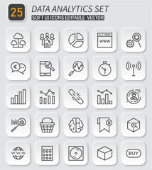 Sophisticated data analytics icon set with modern neumorphic button design