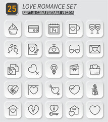 Delicate Love and Romance Soft UI Icon Set, Vector Line Art Illustration