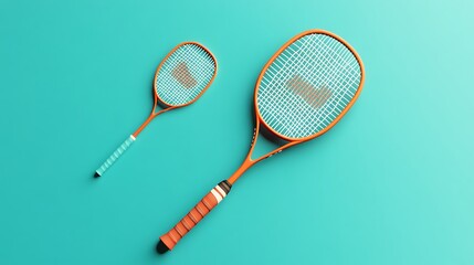 Vintage Squash Rackets: Teal Background 3D Render AI Generated