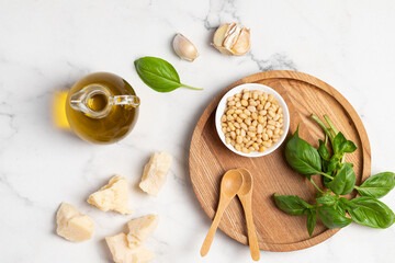 homemade pesto sauce, basil, olive oil, parmesan