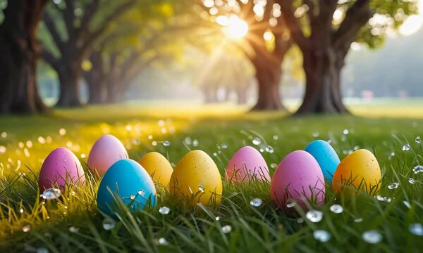 easter eggs in the grass
