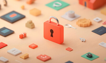 Digital Trust and Fraud Prevention Concept with Lock and Icons