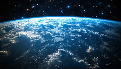 Obraz premium Breathtaking view of Earth from space, showcasing a stunning expanse of clouds and the dark vastness of space.