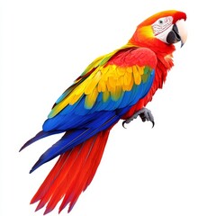 Perched on a branch in a tropical rainforest, an exotic and beautiful macaw parrot stands out with its vibrant colors and bright feathers in its natural habitat