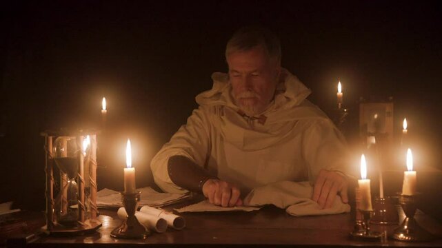 medieval tax collector counting gold and silver coins