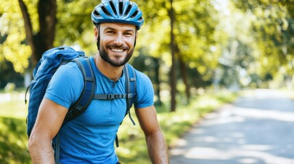 Fototapeta premium Happy Male Cyclist Enjoying Outdoor Adventure in Summer Landscape