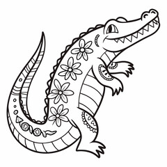 Zentangle stylized cartoon crocodile (alligator) isolated on a white. Hand drawn sketch for adult antistress coloring page, T-shirt emblem, logo, tattoo with doodle, zentangle, floral design elements