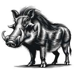 black-and-white warthog vector 
