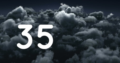Dark storm clouds forming in sky with large white number 35 overlay