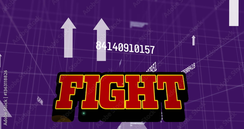 Poster fight text over multiple changing numbers and arrow moving upwards against purple background