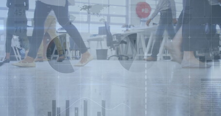 Image of financial data processing over business people