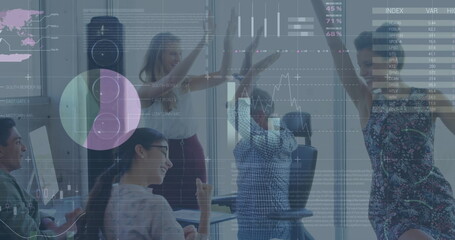 Image of financial data processing over business people