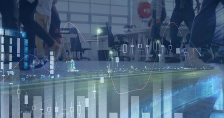 Image of financial data processing over business people