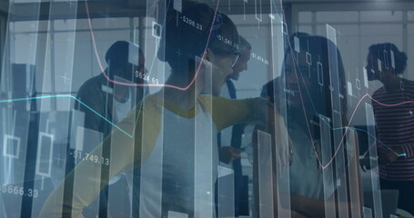 Image of financial data processing over business people