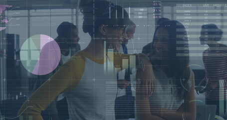 Image of financial data processing over business people