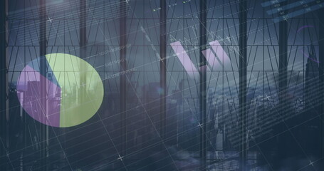 Image of financial data processing over modern office