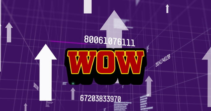 Image of wow text over grid and data processing - Powered by Adobe