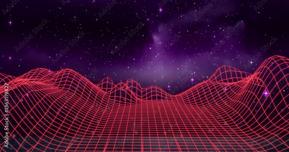 Poster image of glowing neon lights over grid and map lines