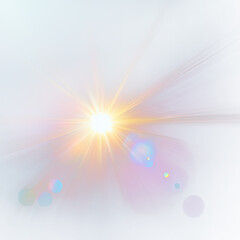 Abstract glowing light burst with colorful reflections,  on a white and transparent background, PNG.