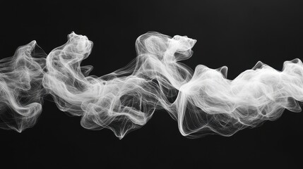 Fototapeta premium A wispy plume of smoke gracefully swirls against a deep black background, creating an ethereal contrast. The delicate tendrils of smoke dance and fade, evoking a sense of mystery and intrigue.