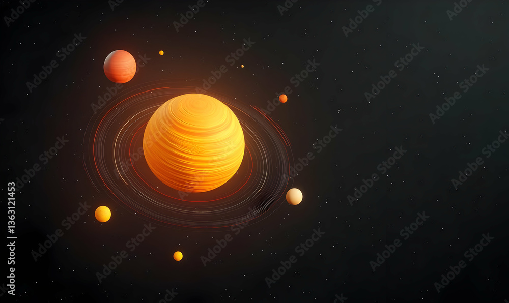 Poster overview of planetary orbits in astrophysics infographic design