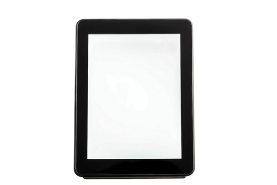 Professional digital tablet showcasing a blank display for presentations isolated on transparent background