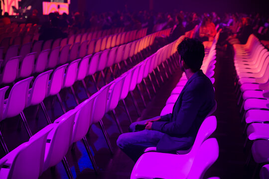 Indian man dimly lit auditorium at a conference of AI in Amsterdam