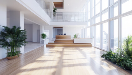 Fototapeta premium Modern Minimalist Office Lobby with Sunlit Interior