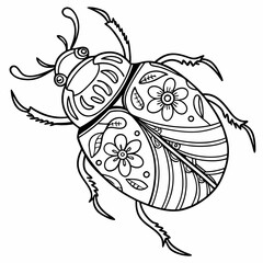 Zentangle stylized cartoon beetle insect, isolated on white background. Sketch for adult antistress coloring page. Hand drawn doodle, zentangle, floral design elements for coloring book.