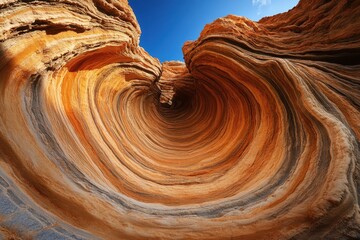 Swirling sandstone rock formation in desert canyon	