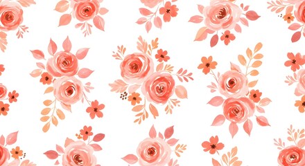 Fototapeta premium Seamless Watercolor Floral Pattern with Poppies and Roses, Vibrant Flower Pattern with Red Roses and Blue Accents, ai generated watercolor flowers clipart
