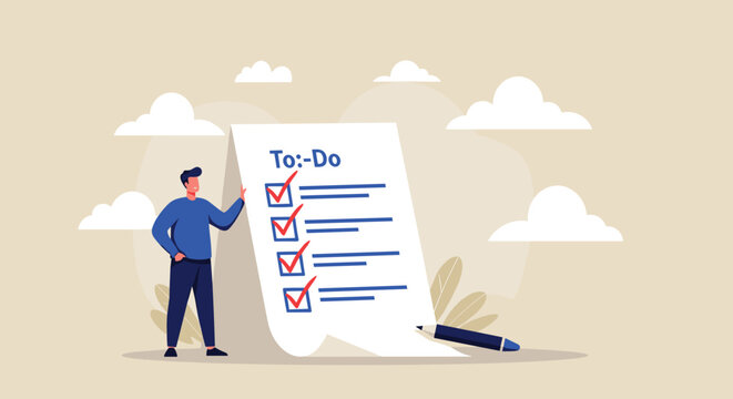 Man reviewing his to-do list.  Productivity concept. - Powered by Adobe