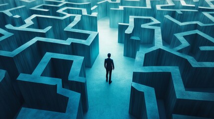 Business maze with a person searching for the right path, corporate strategy and problem-solving concept. generative ai