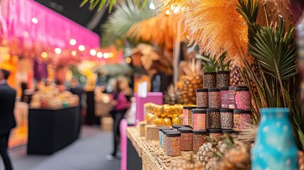 Colorful Display of Decorative Items at a Vibrant Market Event