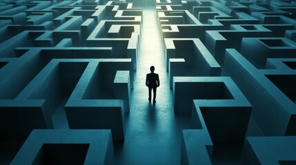 Business maze with a person searching for the right path, corporate strategy and problem-solving concept. generative ai