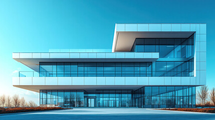 Fototapeta premium A modern hospital building with minimalist architecture, clean geometric lines, and a neutral color palette