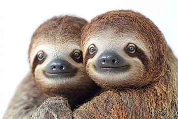 Fototapeta premium Adorable pair of sloths hugging: heartwarming and cute animal companionship