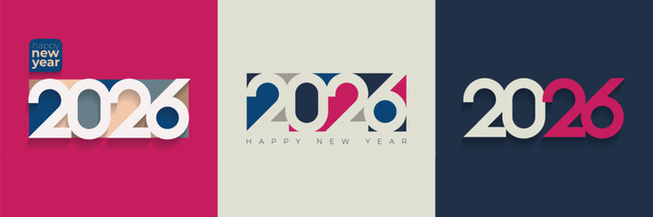 Happy new year 2026 design concept with basic number 2026 and design development for cover, template and banner