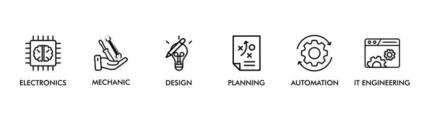 Engineering banner web icon vector illustration concept with icon of electronics, mechanic, design, planning, automation, it engineering
