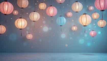 Fototapeta premium Festive lantern display cultural celebration decorative artwork soft illumination indoor atmosphere serenity and joy